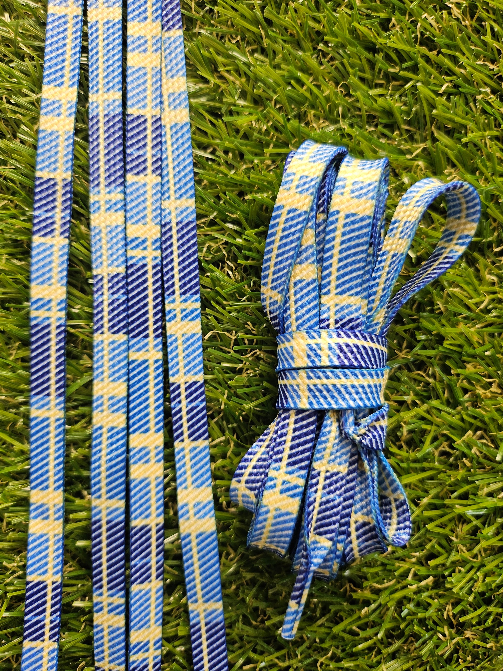 Lemon and blue shoelaces with soft pastel tones for trainers and golf shoes