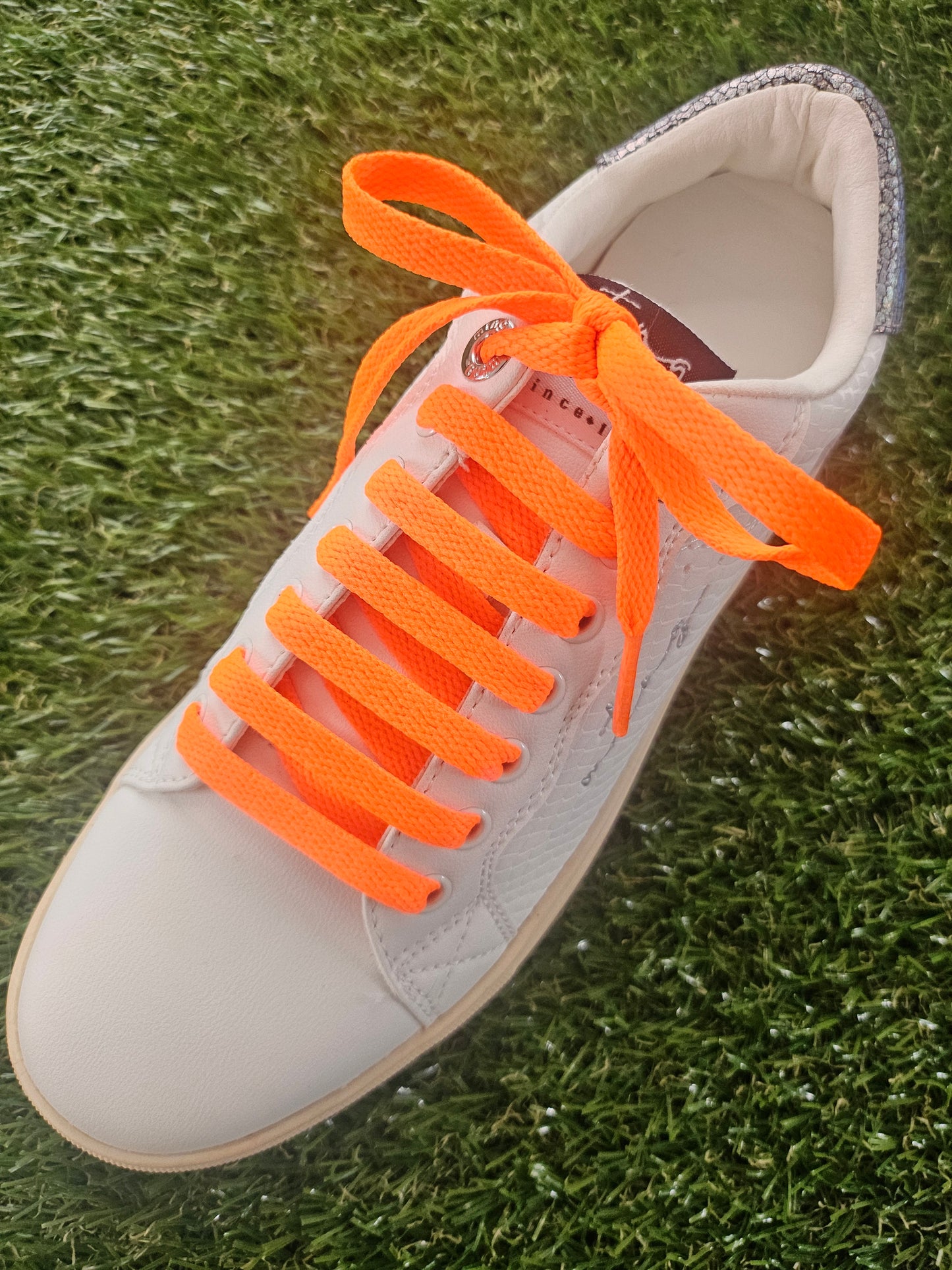 Neon orange flat shoelaces – bright coloured laces for trainers UK