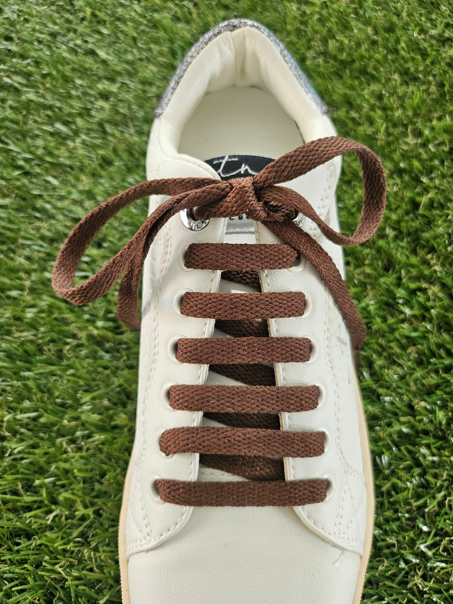 Chocolate brown shoelaces styled on trainers – Love Your Laces