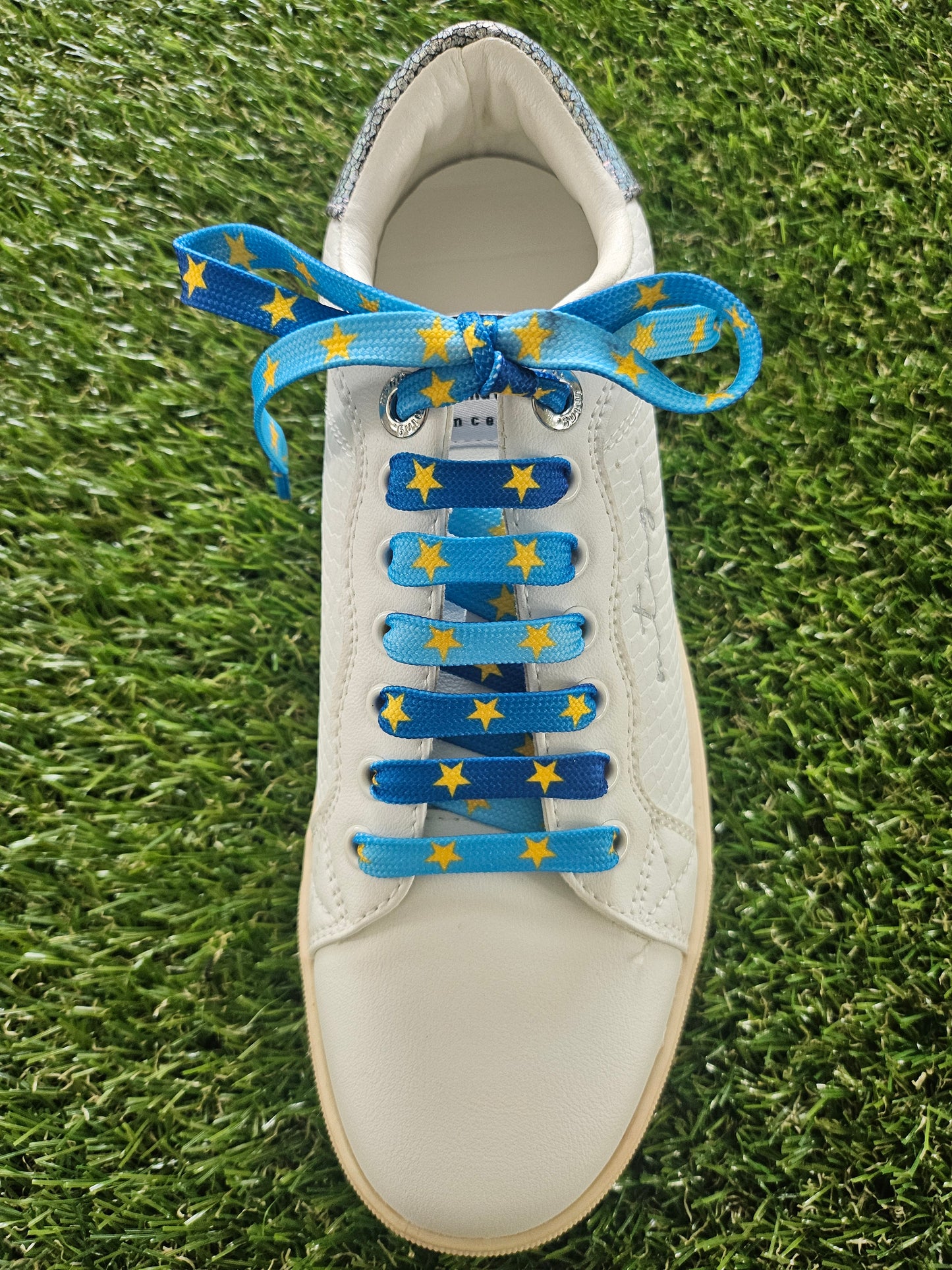 Blue and yellow star golf shoelaces – Solheim Cup inspired laces