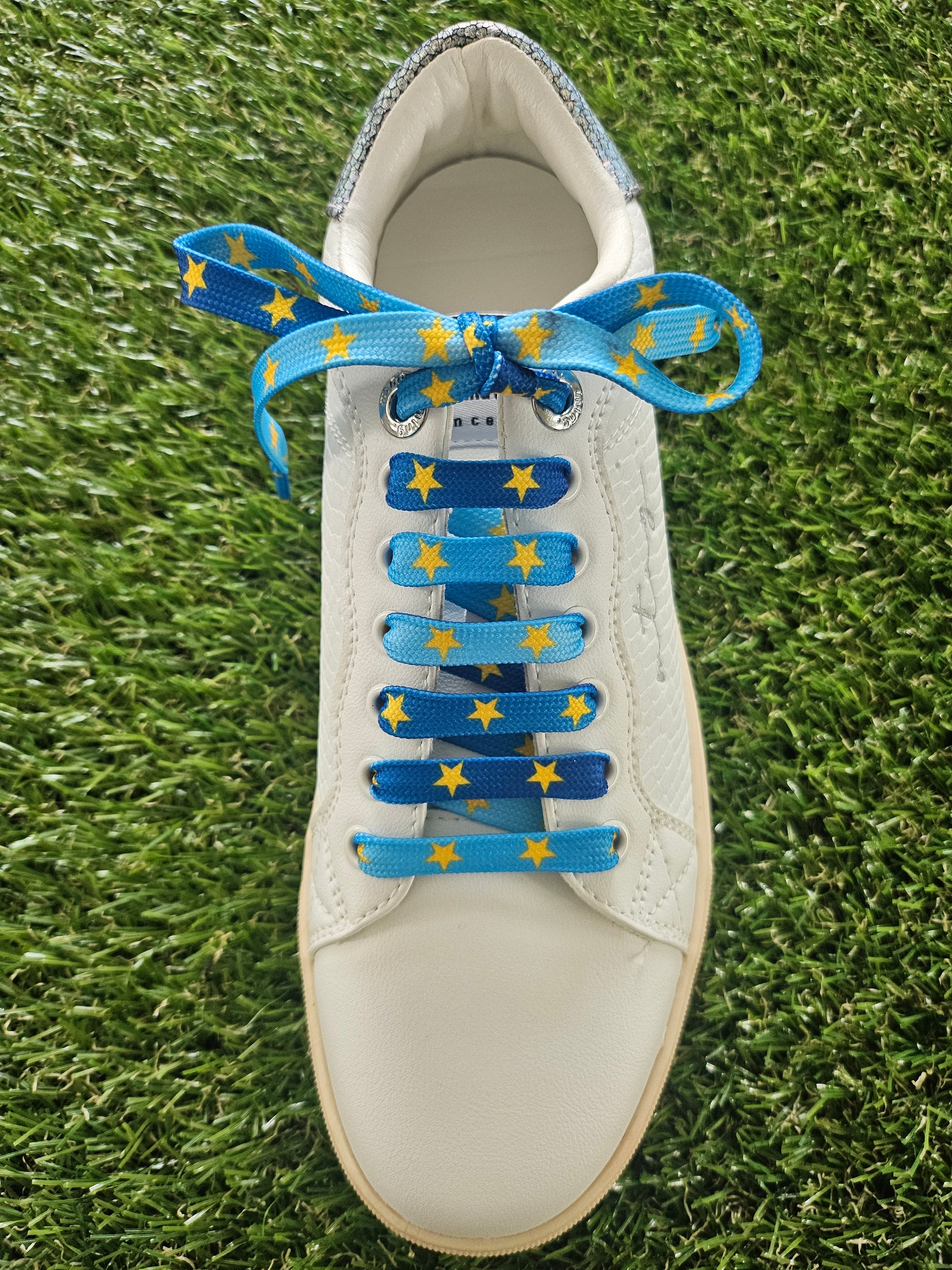 Blue and yellow star golf shoelaces – Solheim Cup inspired laces