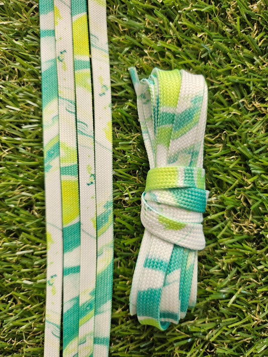 Green White Pattern Shoelaces on green grass
