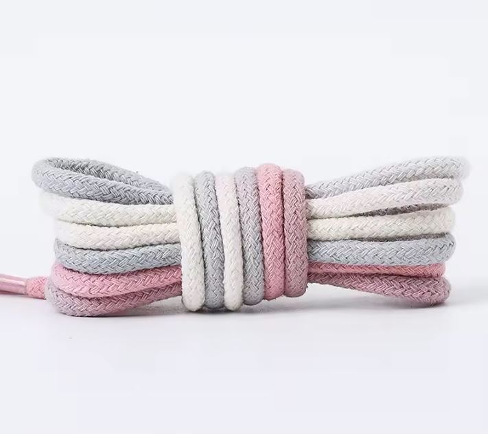 Soft Grey & Blush Gradient Round Cotton Shoelaces