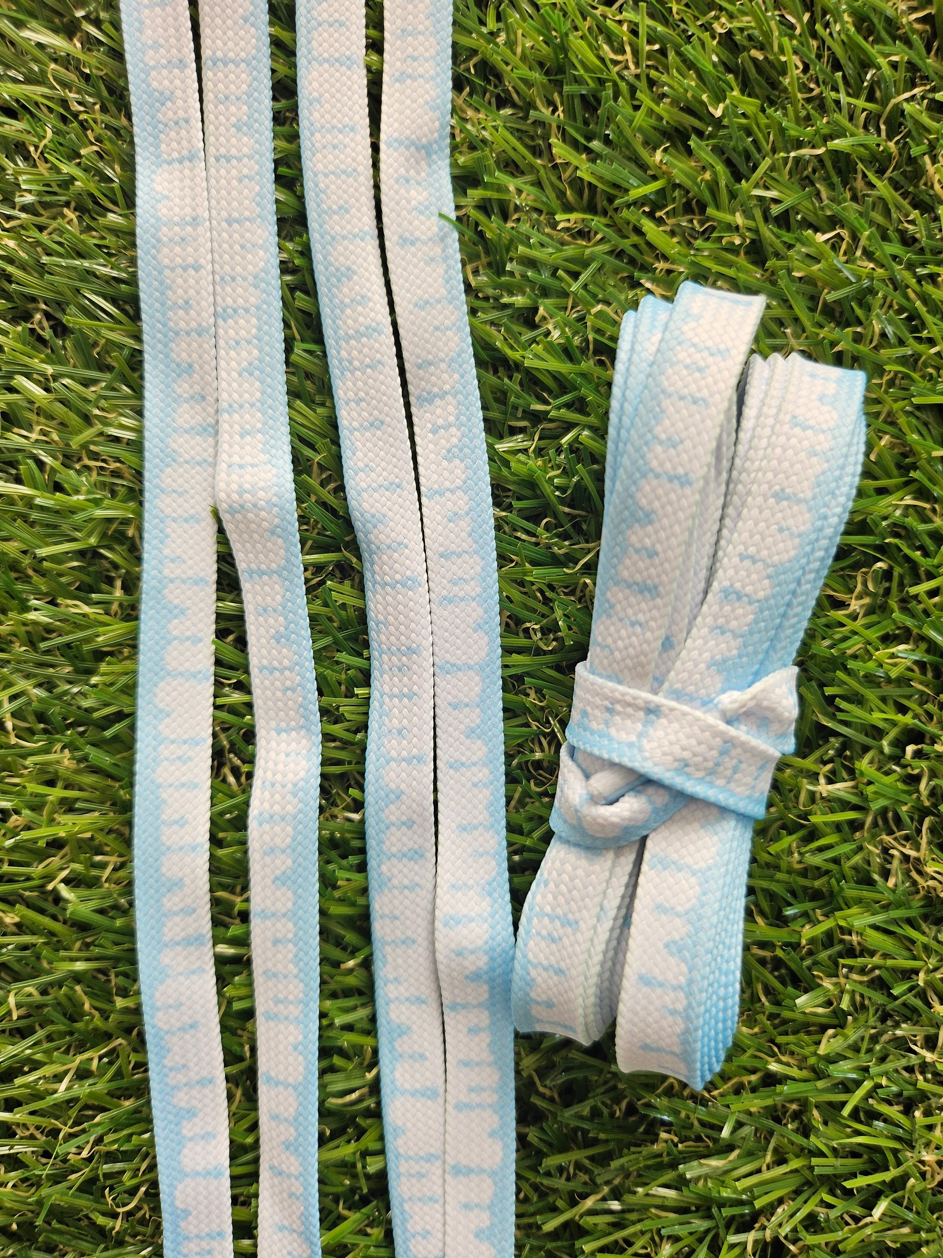 Paint Drip Laces - Blue & White on grass