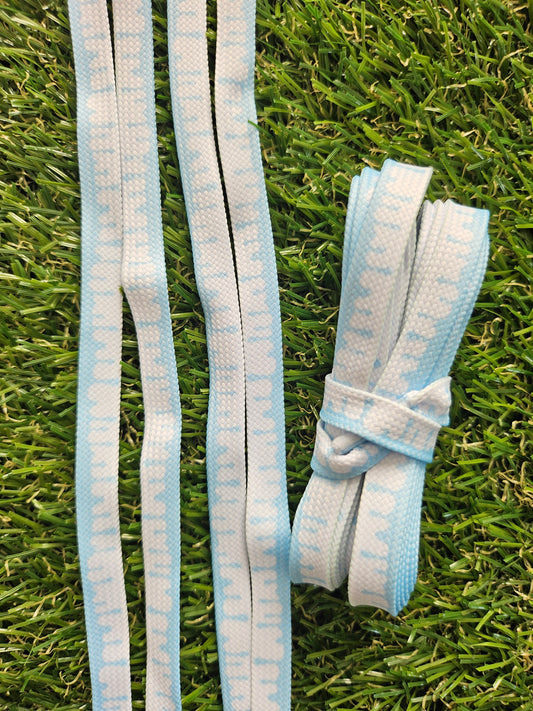 Paint Drip Laces - Ice Blue & White on grass