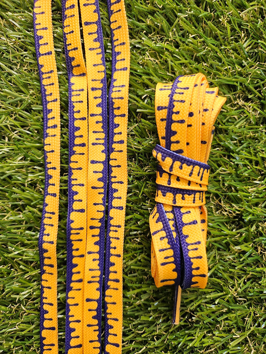 Paint Drip Laces - Yellow & Navy Blue on grass