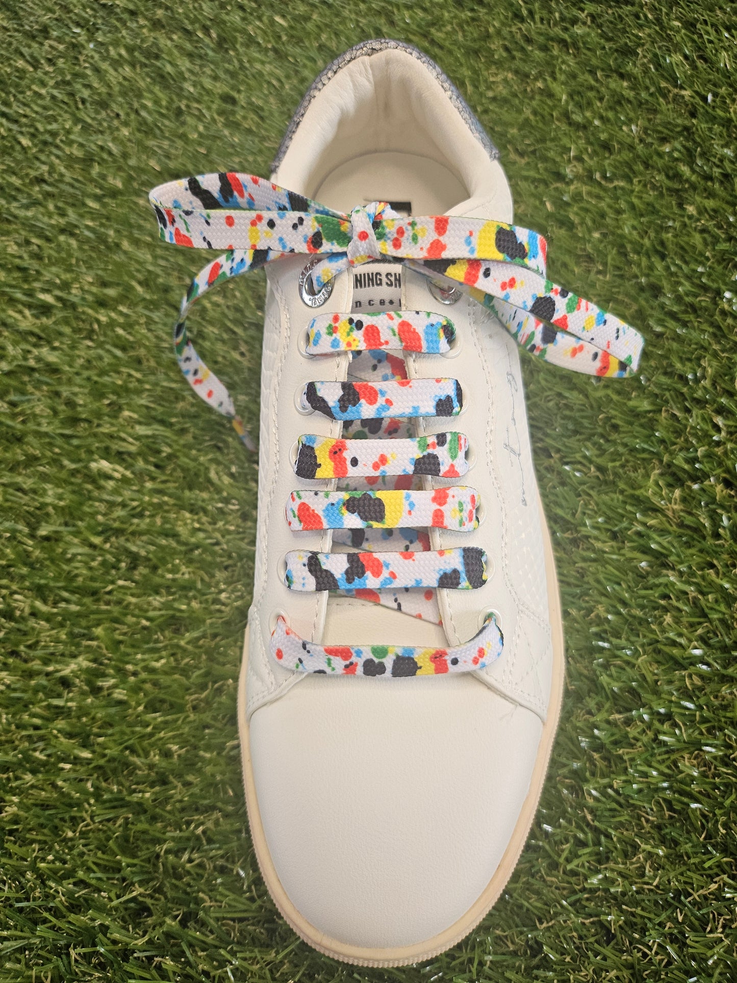 White trainer with Paint Splash ShoeLaces