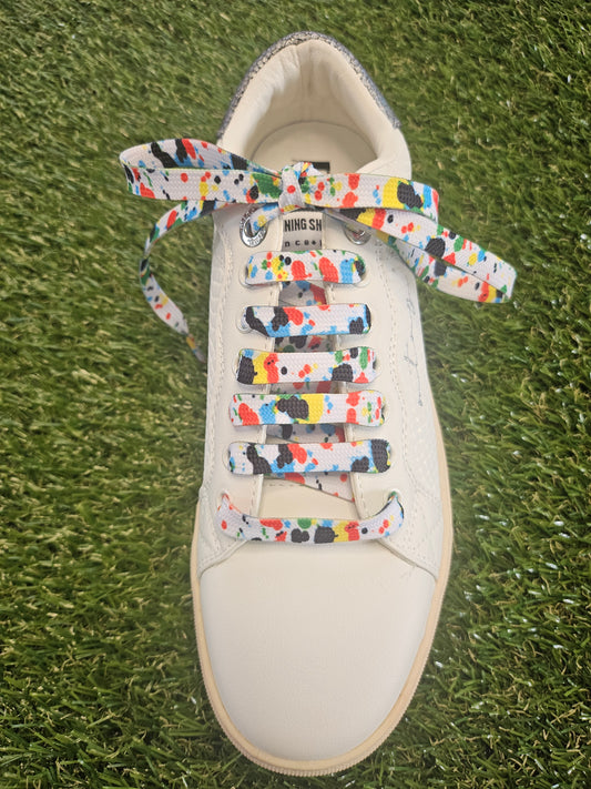 White trainer with Paint Splash ShoeLaces