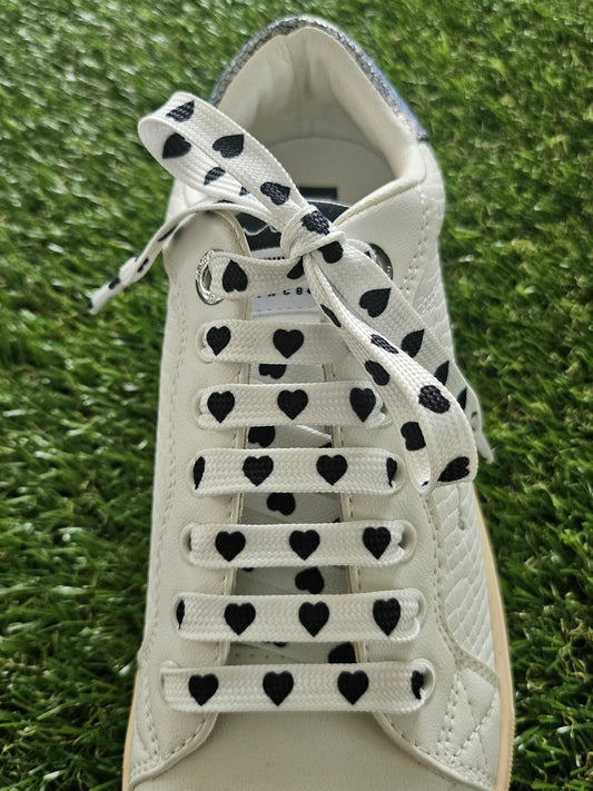 White shoelaces with black heart pattern for trainers – Love Your Laces